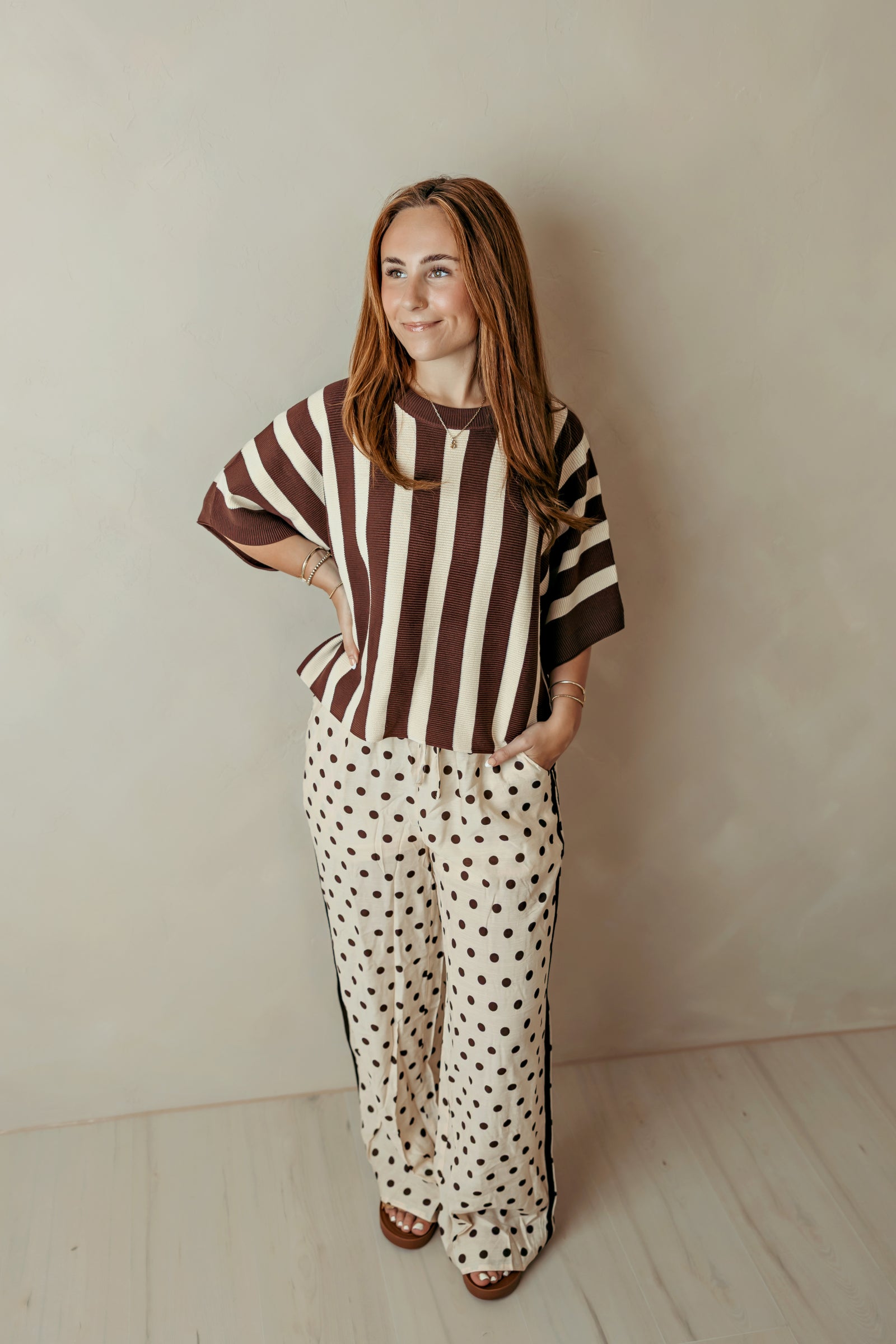 Striped Ribbed Short Sleeve Dolman Top In Burgundy