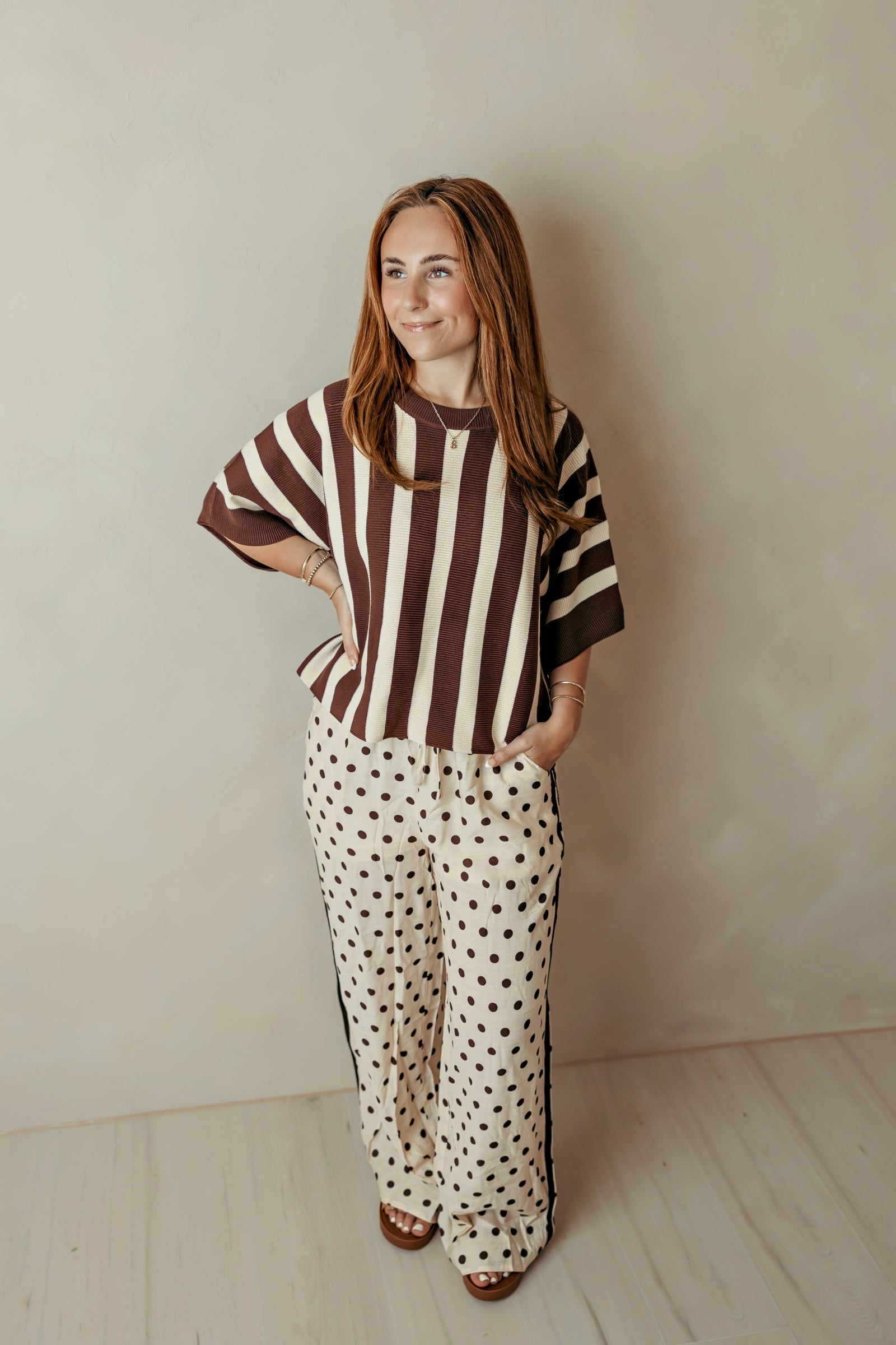 Ecru Brown Polka Dot Pants