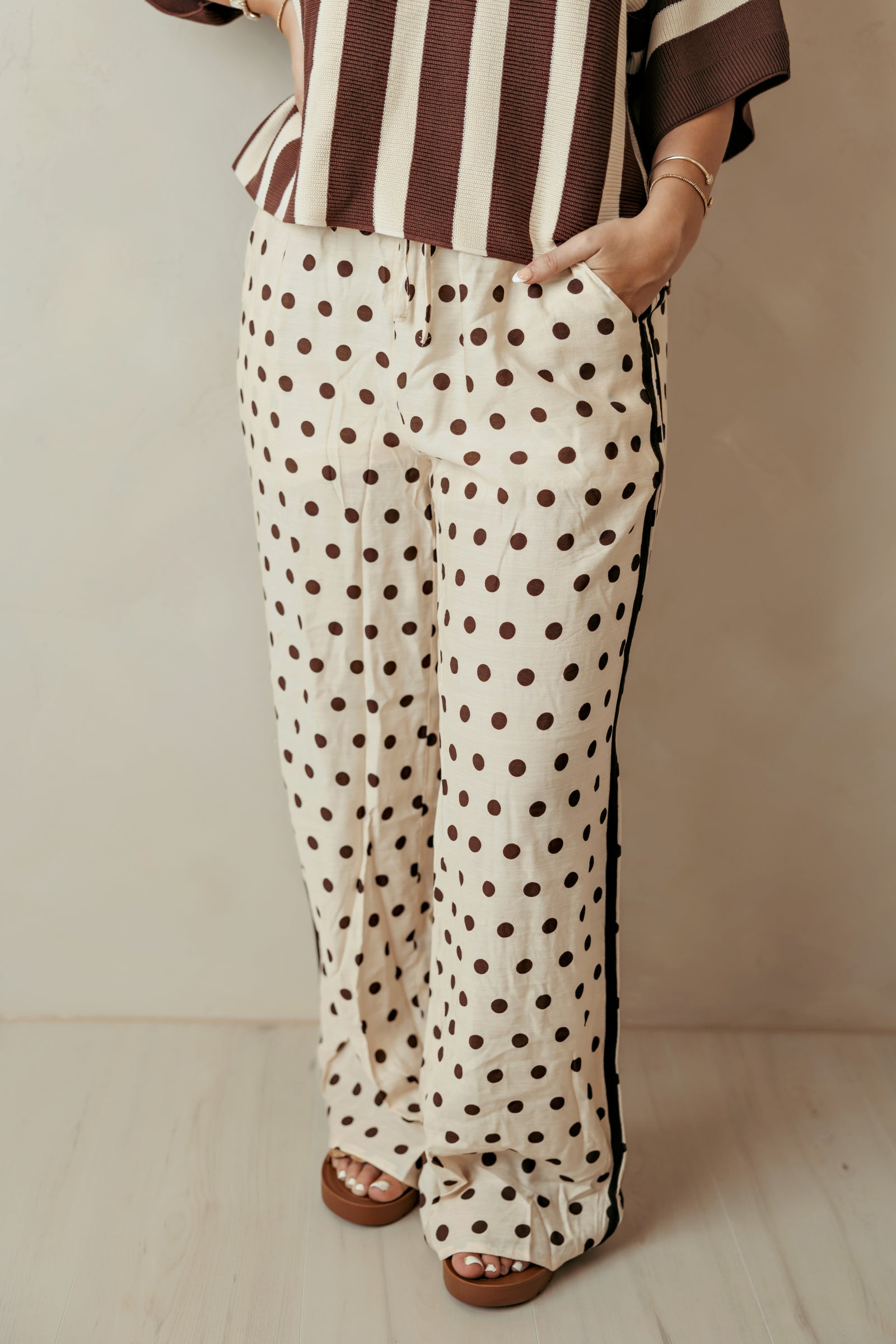 Ecru Brown Polka Dot Pants