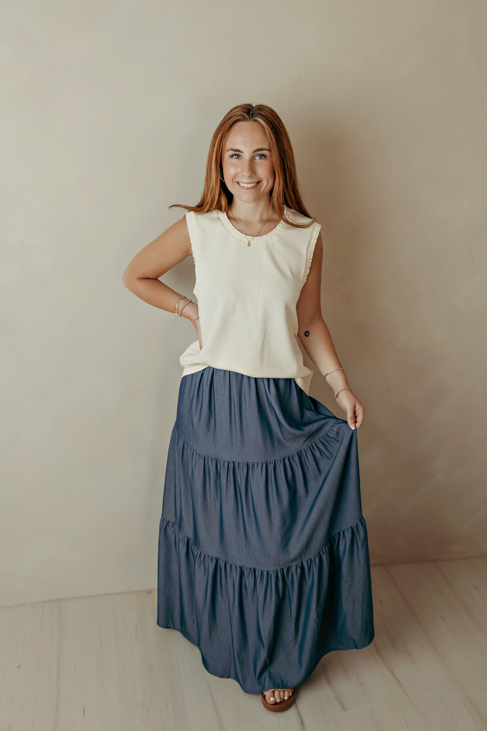 Long Flowy Denim Skirt