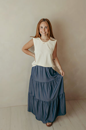 Smocked Edge Casual Tank Top Ivory