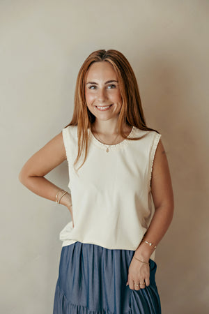 Smocked Edge Casual Tank Top Ivory