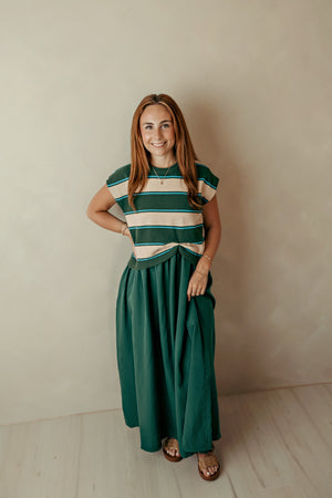 Sleeveless Hunter Green Striped Dress w/ Sweater