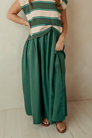 Sleeveless Hunter Green Striped Dress w/ Sweater