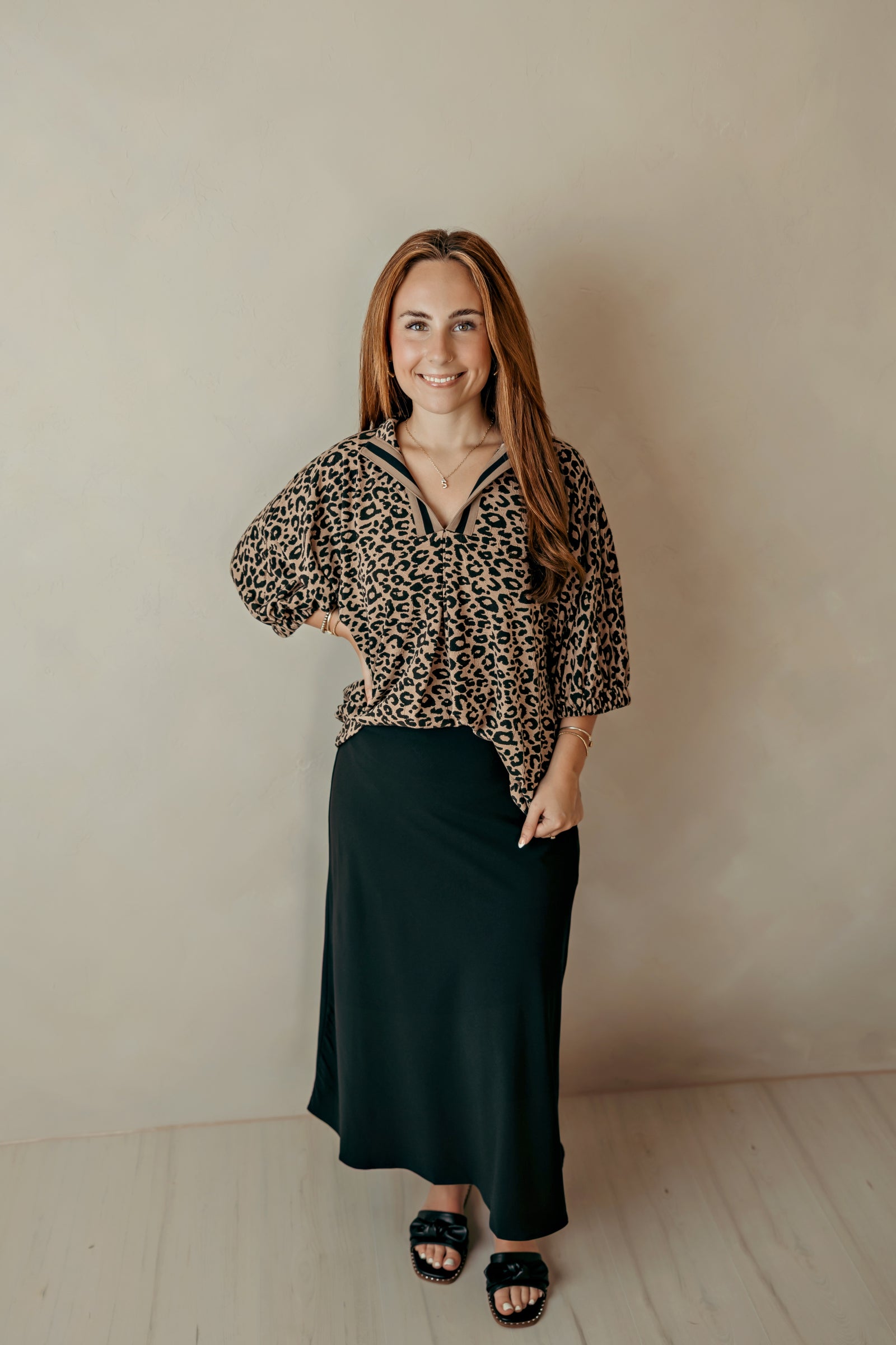 Detailed Taupe Leopard Top