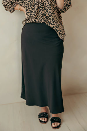 Black Woven Midi Skirt