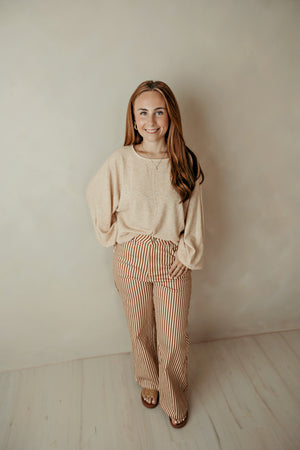 Brown & White Stripe Wide Leg Pants