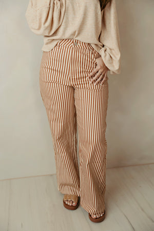 Brown & White Stripe Wide Leg Pants