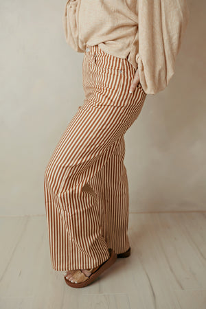 Brown & White Stripe Wide Leg Pants