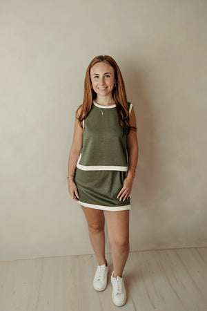 Reese Olive Knit Mini Skirt