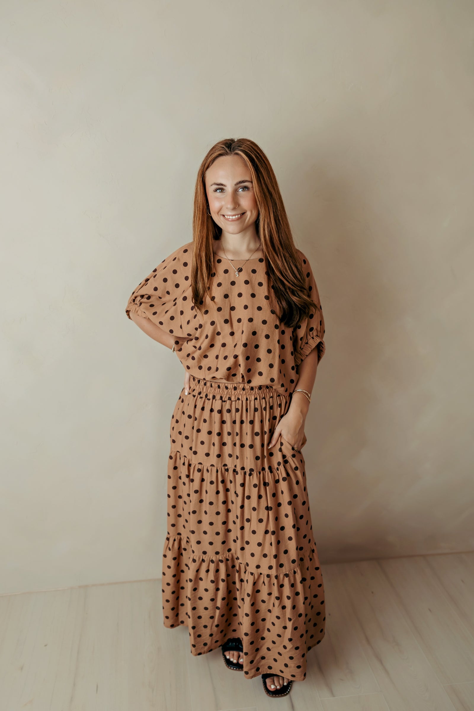 Camel & Brown  Polka Dot Maxi Skirt