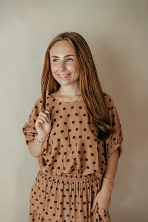 Camel & Brown Polka Dot Bubble Top