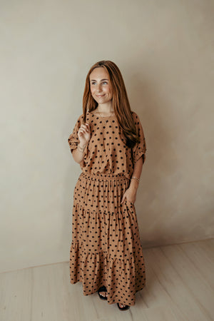 Camel & Brown Polka Dot Bubble Top