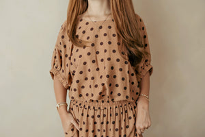 Camel & Brown Polka Dot Bubble Top