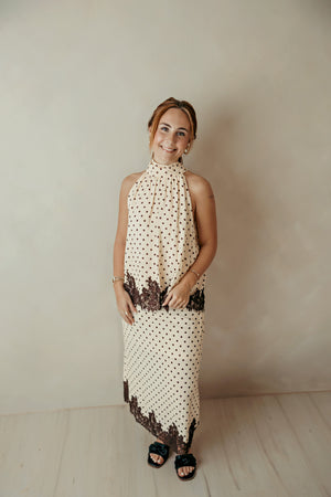 Spotted Romance Ecru Top With Lace At The Bottom