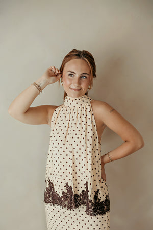 Spotted Romance Ecru Top With Lace At The Bottom