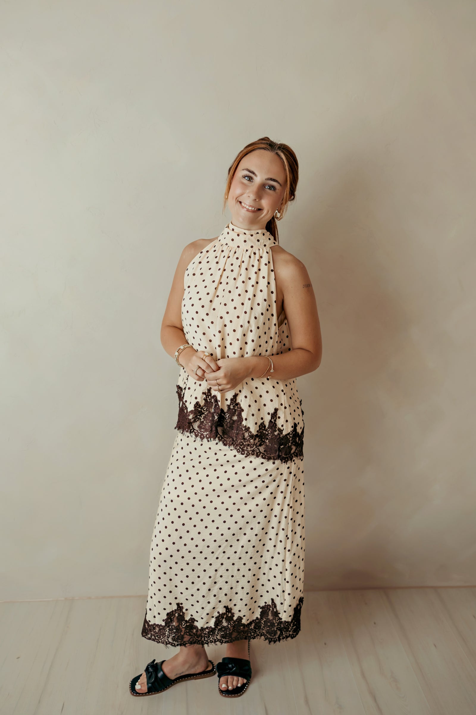 Spotted Romance Ecru Skirt With Lace At The Bottom
