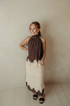 Spotted Romance Ecru Skirt With Lace At The Bottom