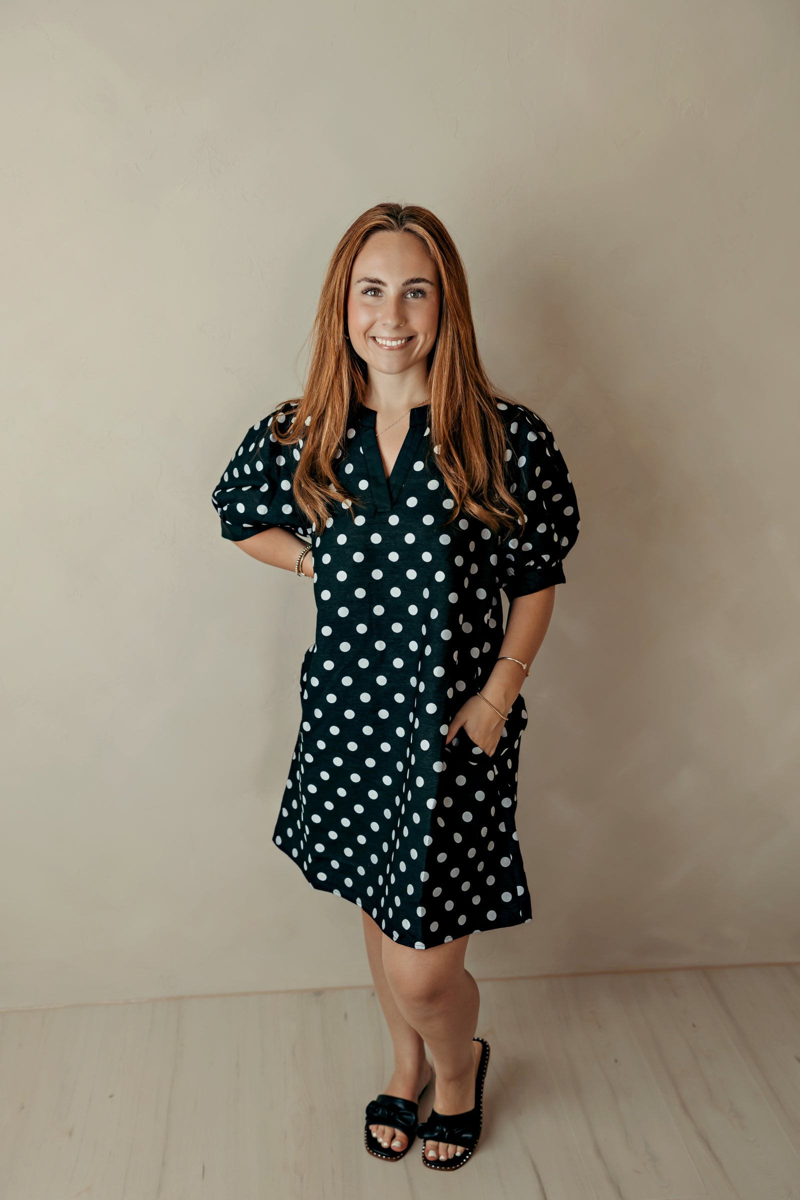 Puff Sleeve Polka Dot Dress Black/White