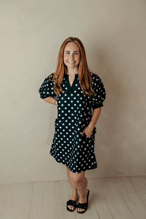 Puff Sleeve Polka Dot Dress Black/White