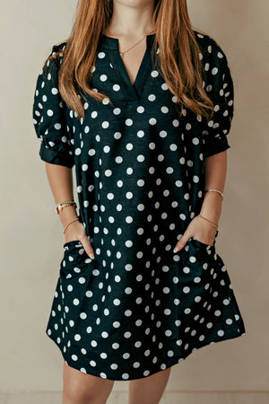 Puff Sleeve Polka Dot Dress Black/White