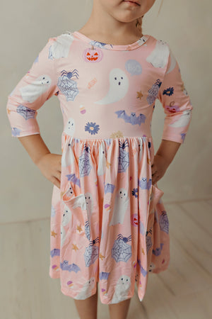 Spooky Sweetheart 3/4 Sleeve Pocket Twirl Dress