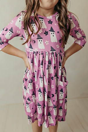 Witches Boo 3/4 Sleeve Pocket Twirl Dress
