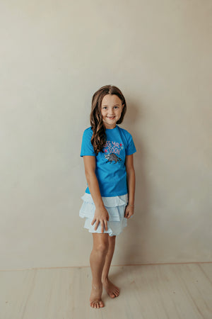 Girls Crochet Trimmed Smocked Layered Skirt Light Blue