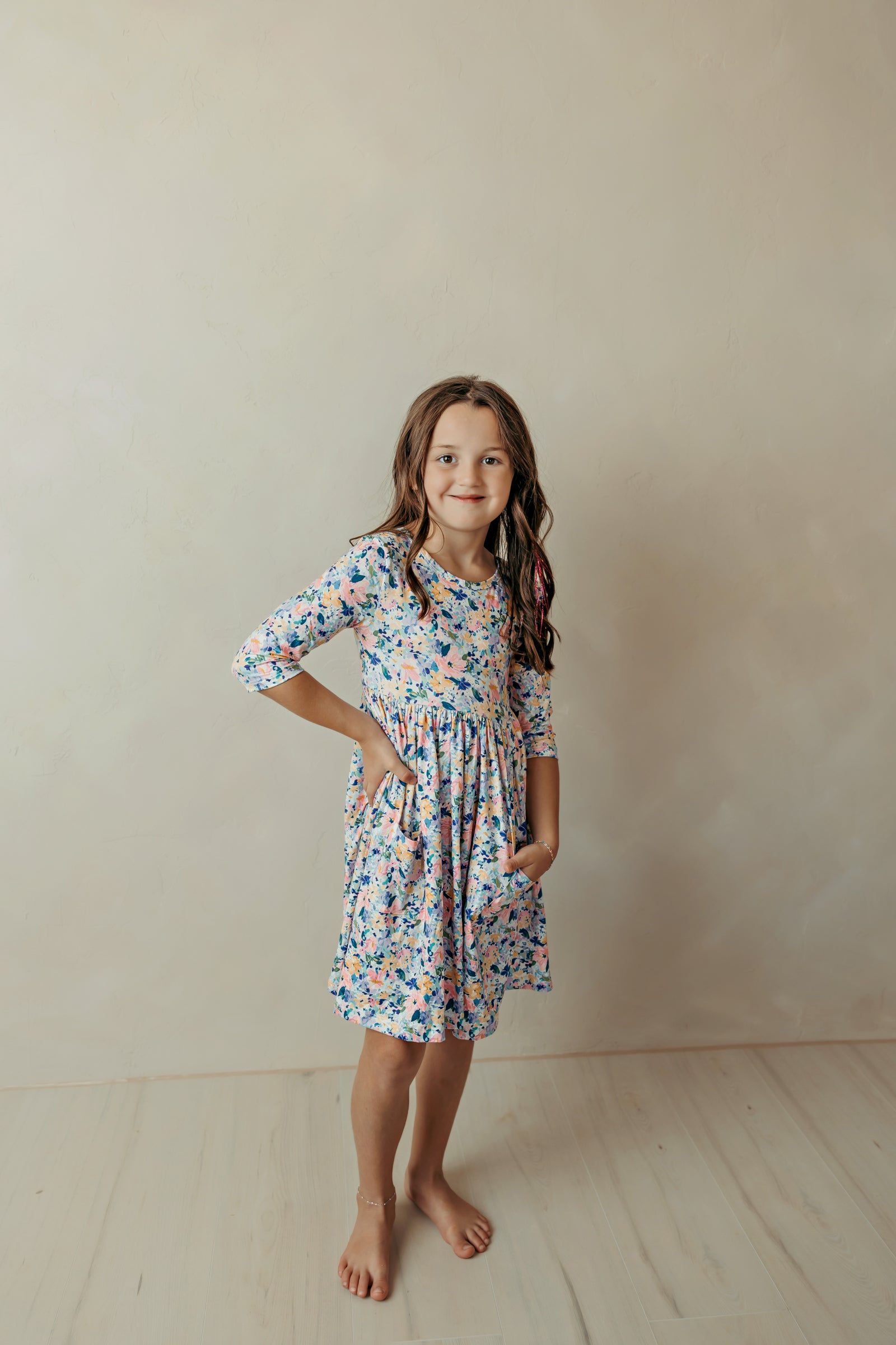 Fall Floral 3/4 Sleeve Pocket Twirl Dress