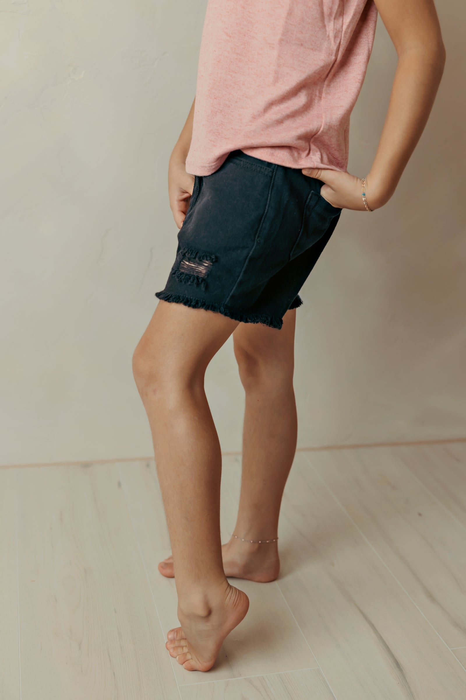 Girls Frayed Jean Shorts Black