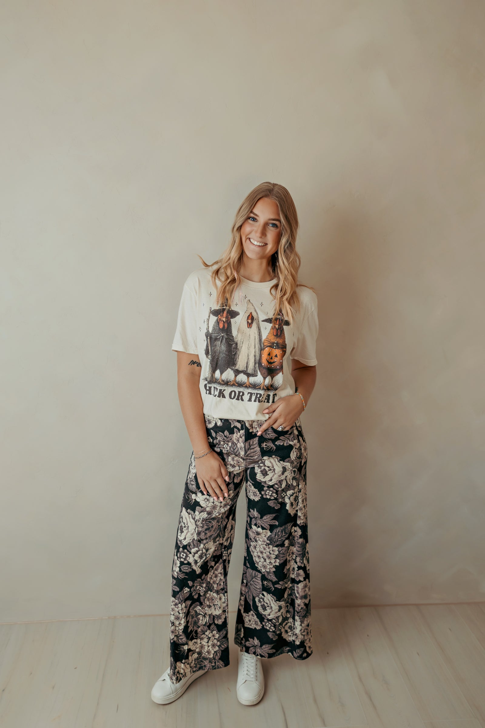 Black & White Floral Wide Leg Pants