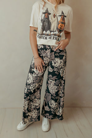 Black & White Floral Wide Leg Pants