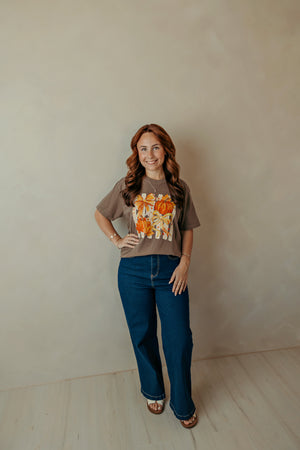 Colorful Striped Pumpkins And Bows Graphic Tee Brown