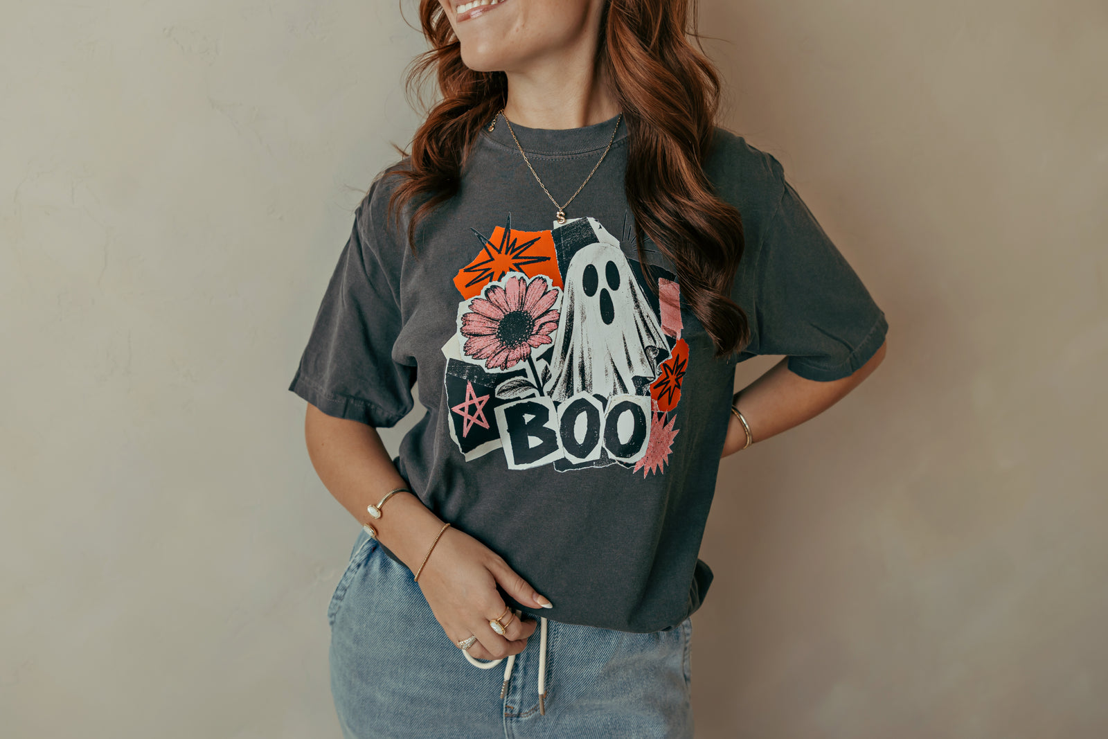 Adult Boo Ghost Graphic Tee Pepper