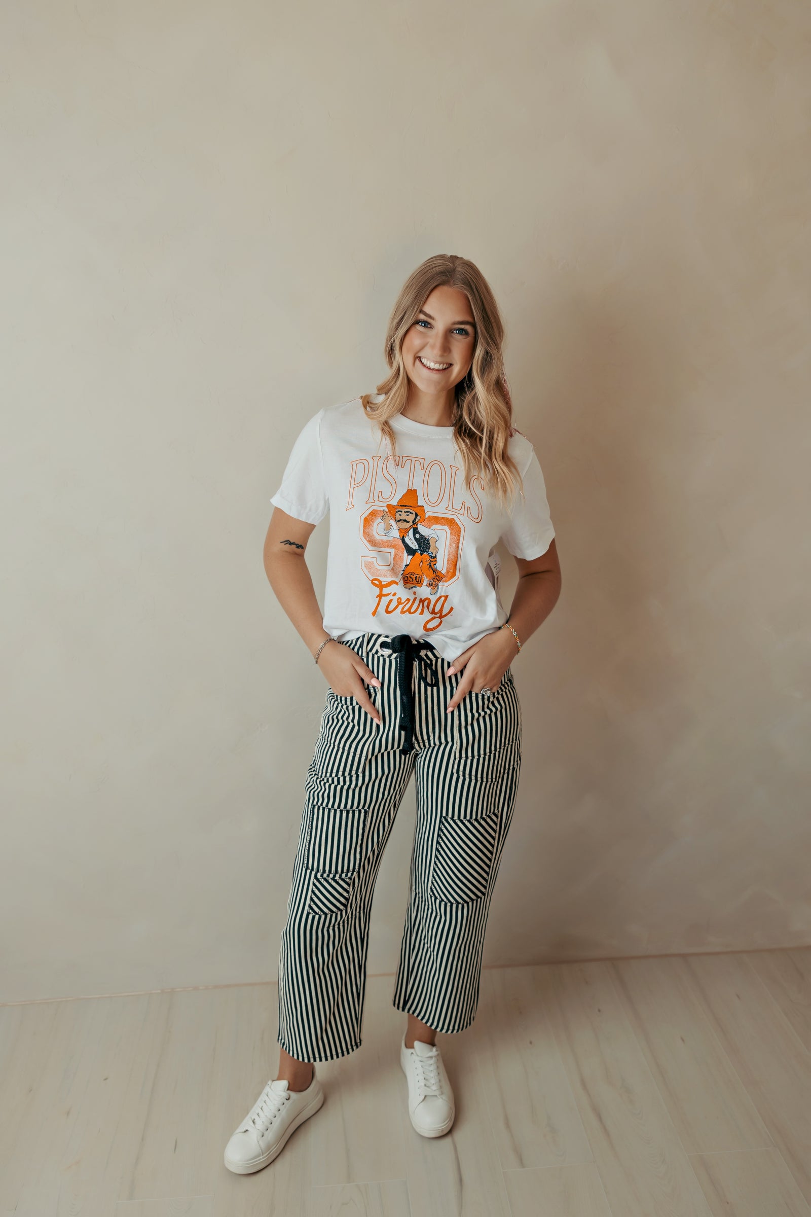 Braid Drawstring Waist Black Stripe Barrel Pants