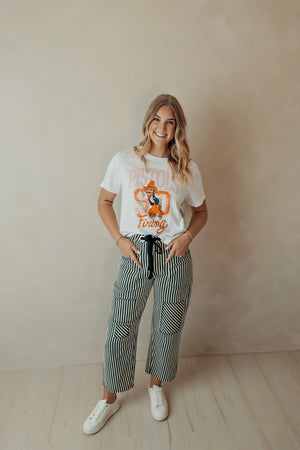 Braid Drawstring Waist Black Stripe Barrel Pants