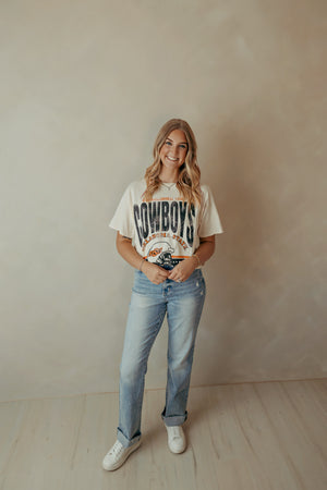 OSU Cowboys Est Date Helmet Thrifted Tee Off White