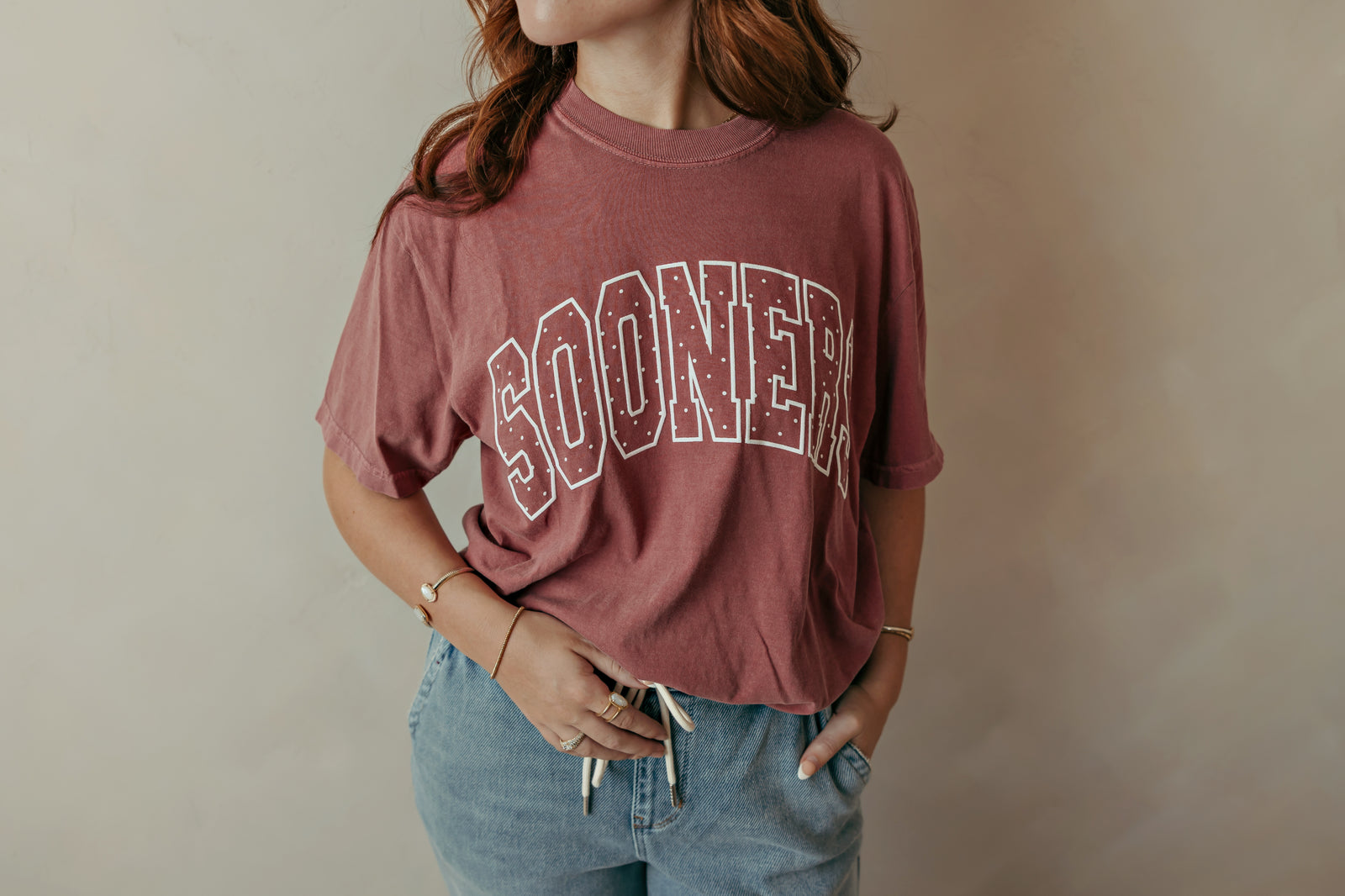 OU Sooners Puff Polka Dot Tee Crimson