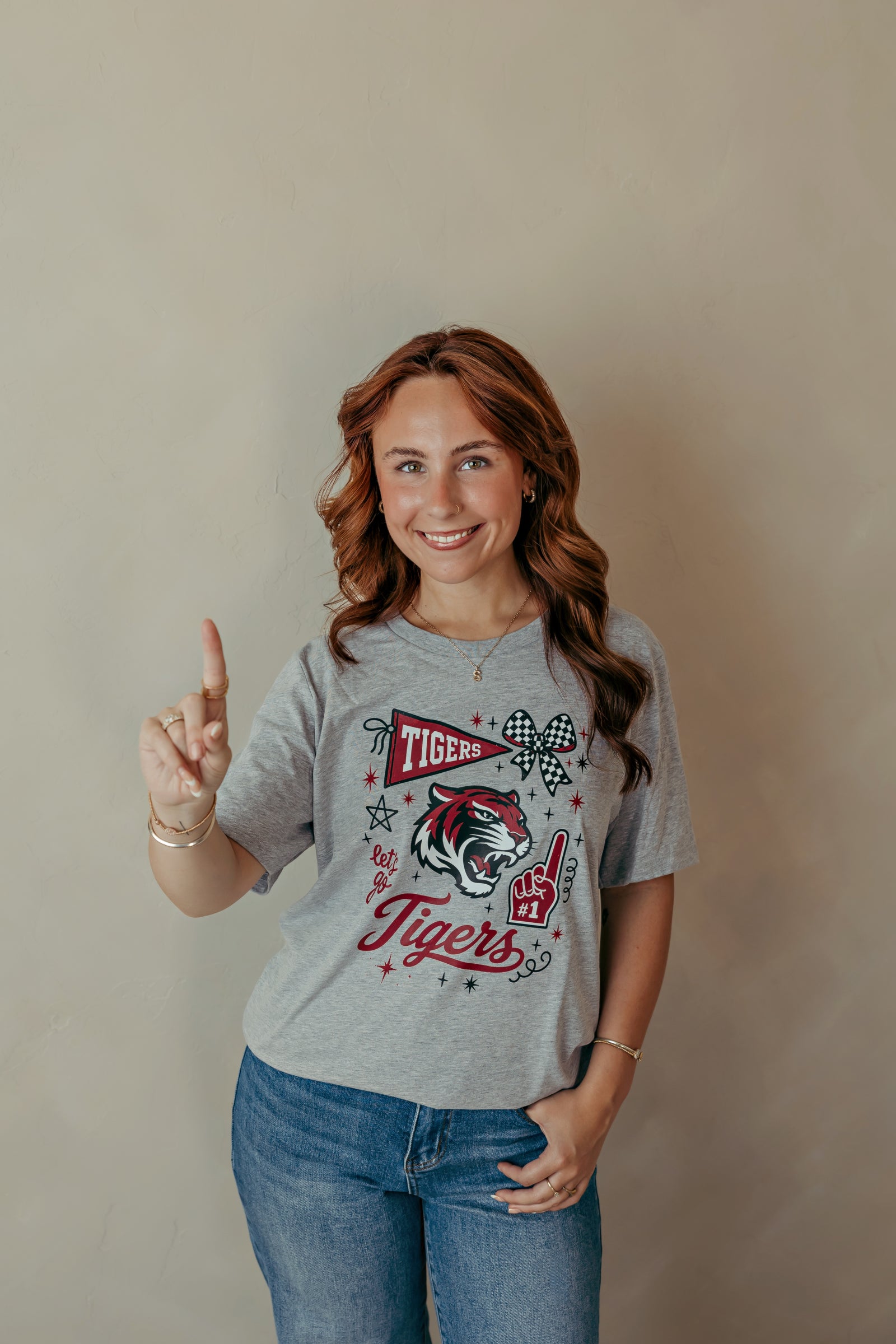 Tuttle Tigers Spirit Collage Graphic Tee Heather Grey
