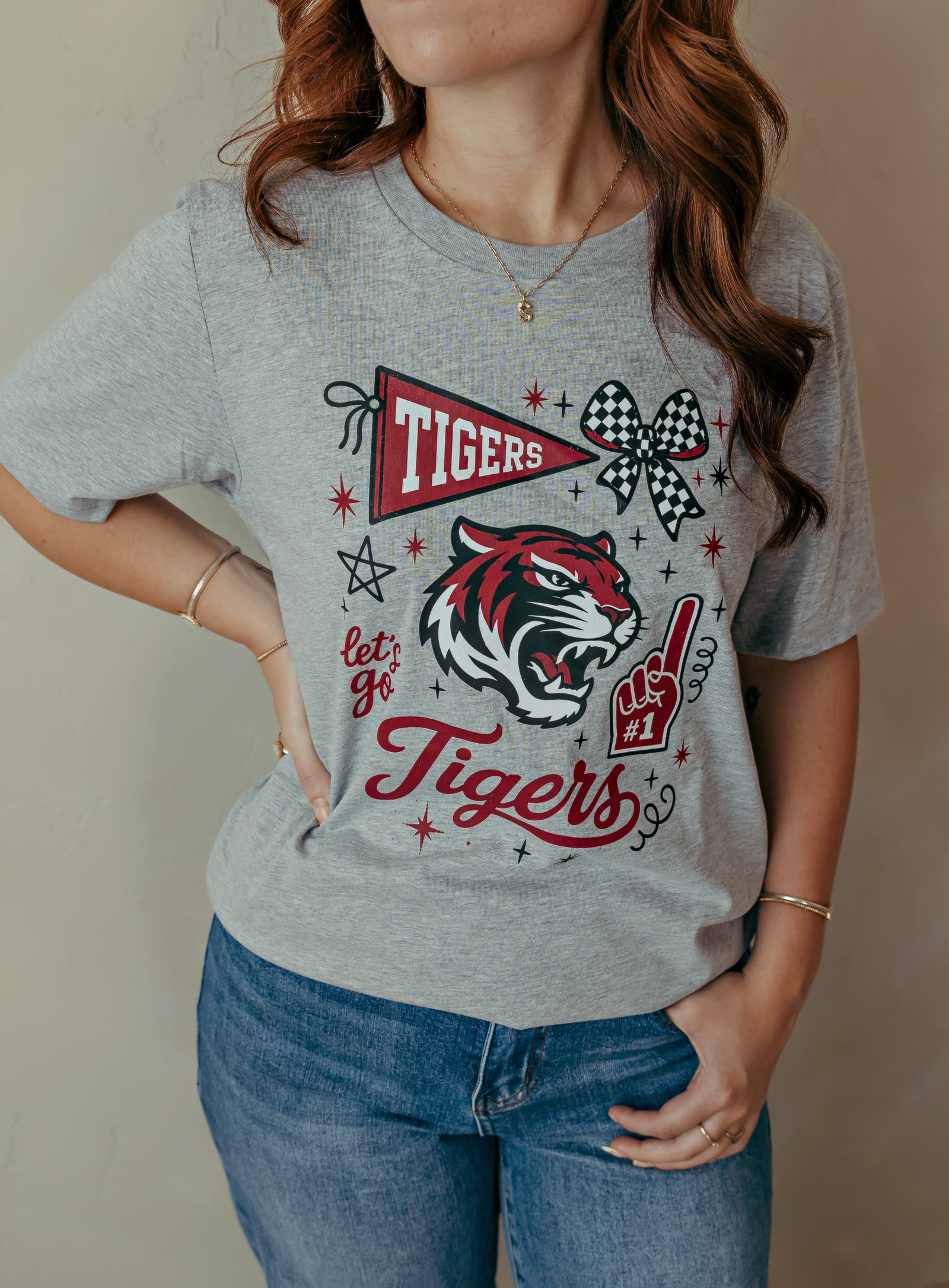 Tuttle Tigers Spirit Collage Graphic Tee Heather Grey