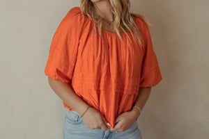 Pleat Detail Wide Neck Solid Top Orange