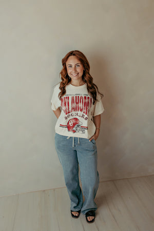 OU Sooners Est Date Helmet Thrifted Tee Off White