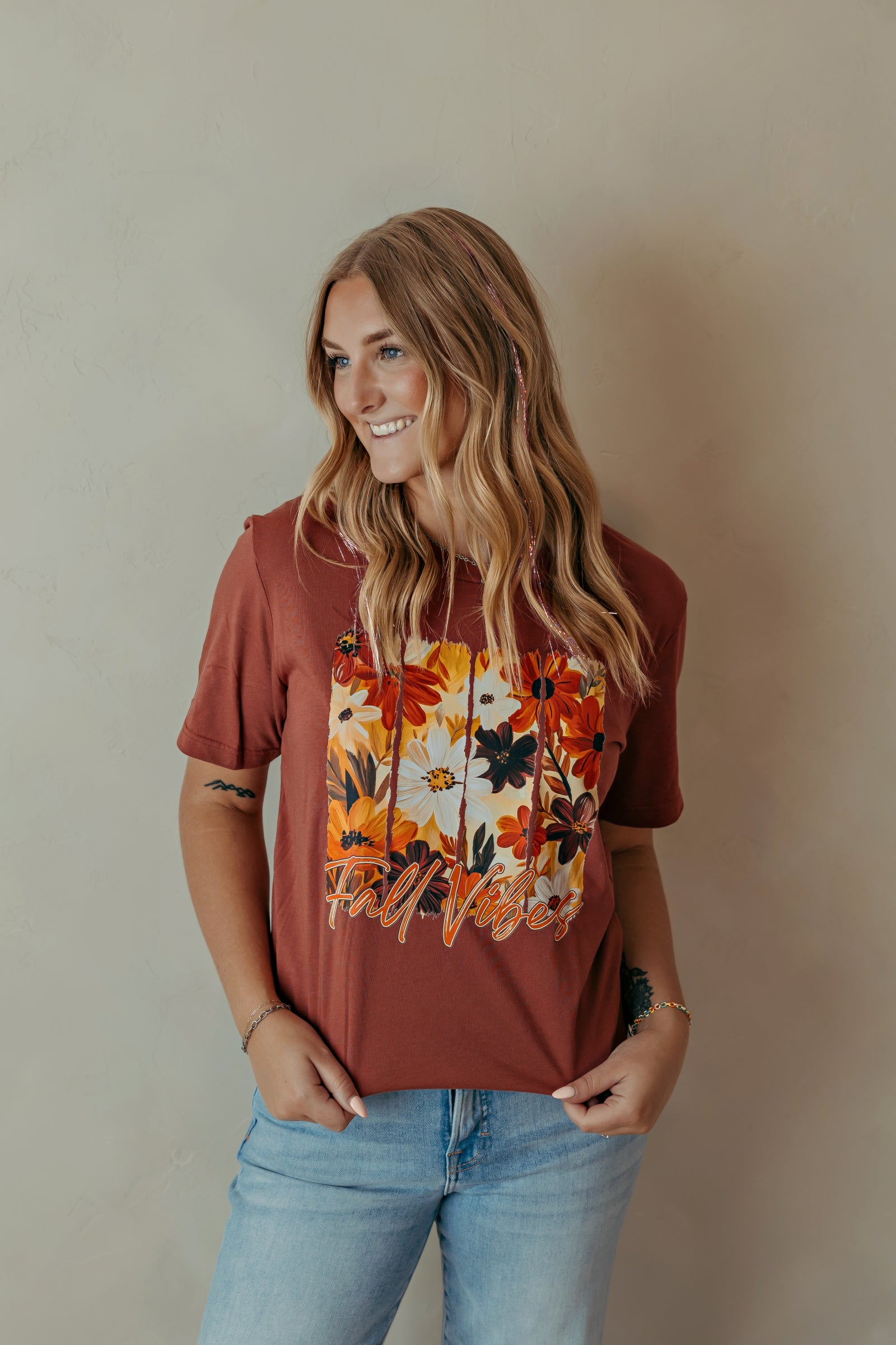 Floral Fall Vibes Graphic Tee Rust