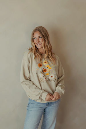 Fall Colored Floral Sweatshirt Sand