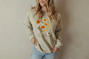Fall Colored Floral Sweatshirt Sand