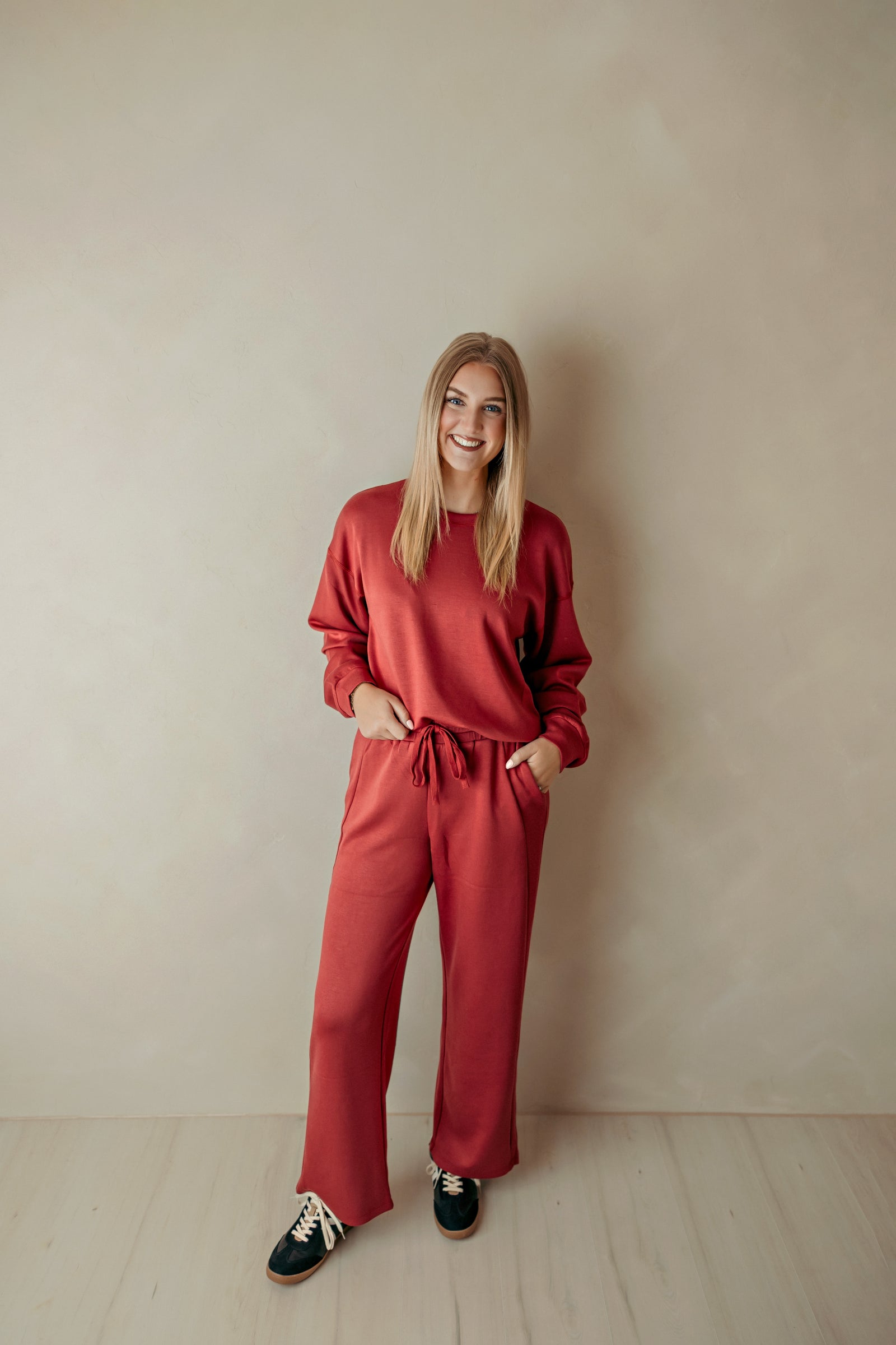Dark Red Elastic Waist Sweatpants