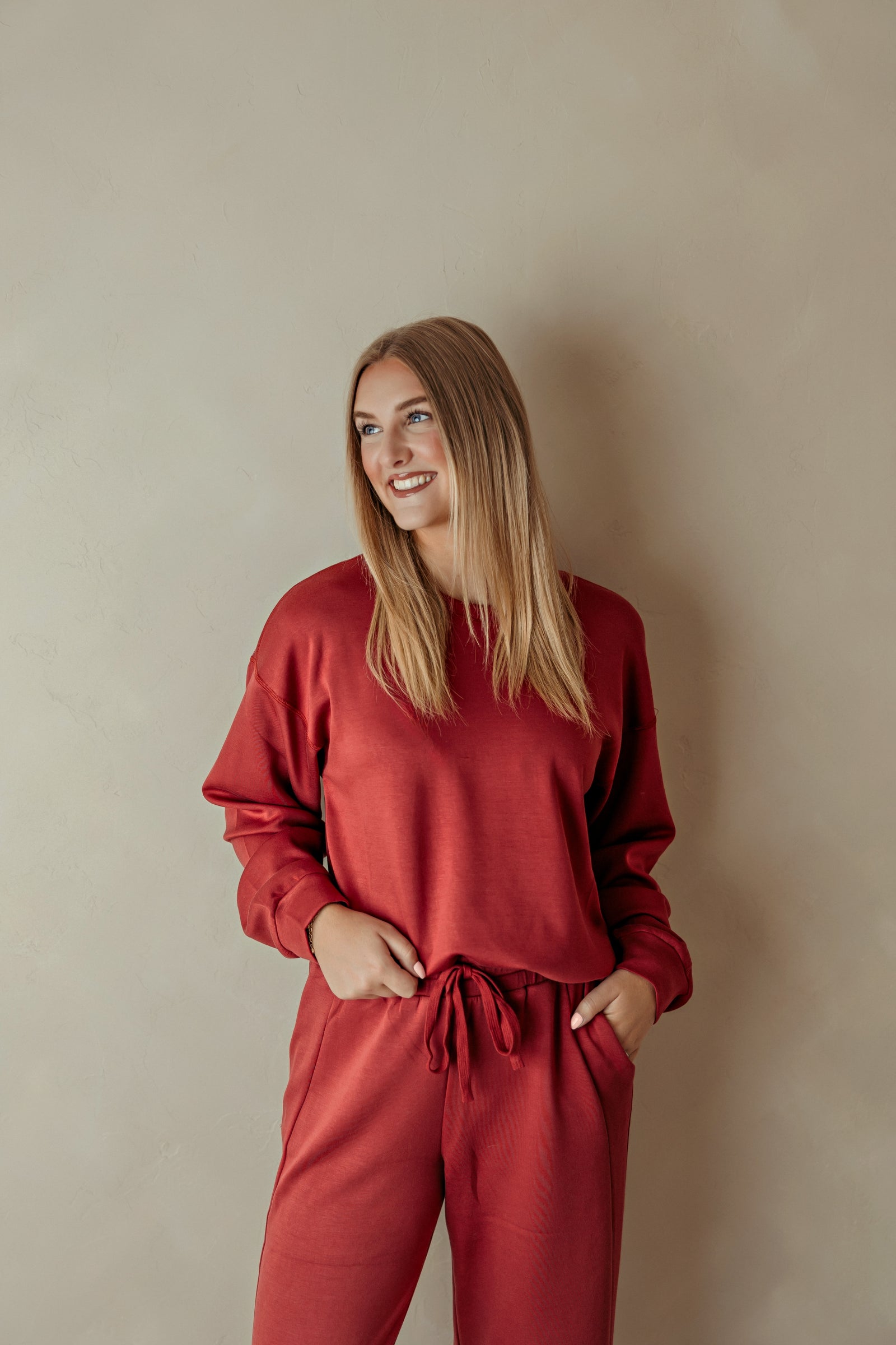 Dark Red Crew Neck Sweatshirt