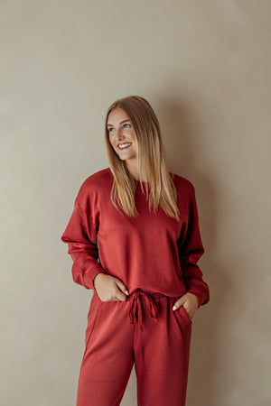 Dark Red Crew Neck Sweatshirt