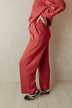 Dark Red Elastic Waist Sweatpants