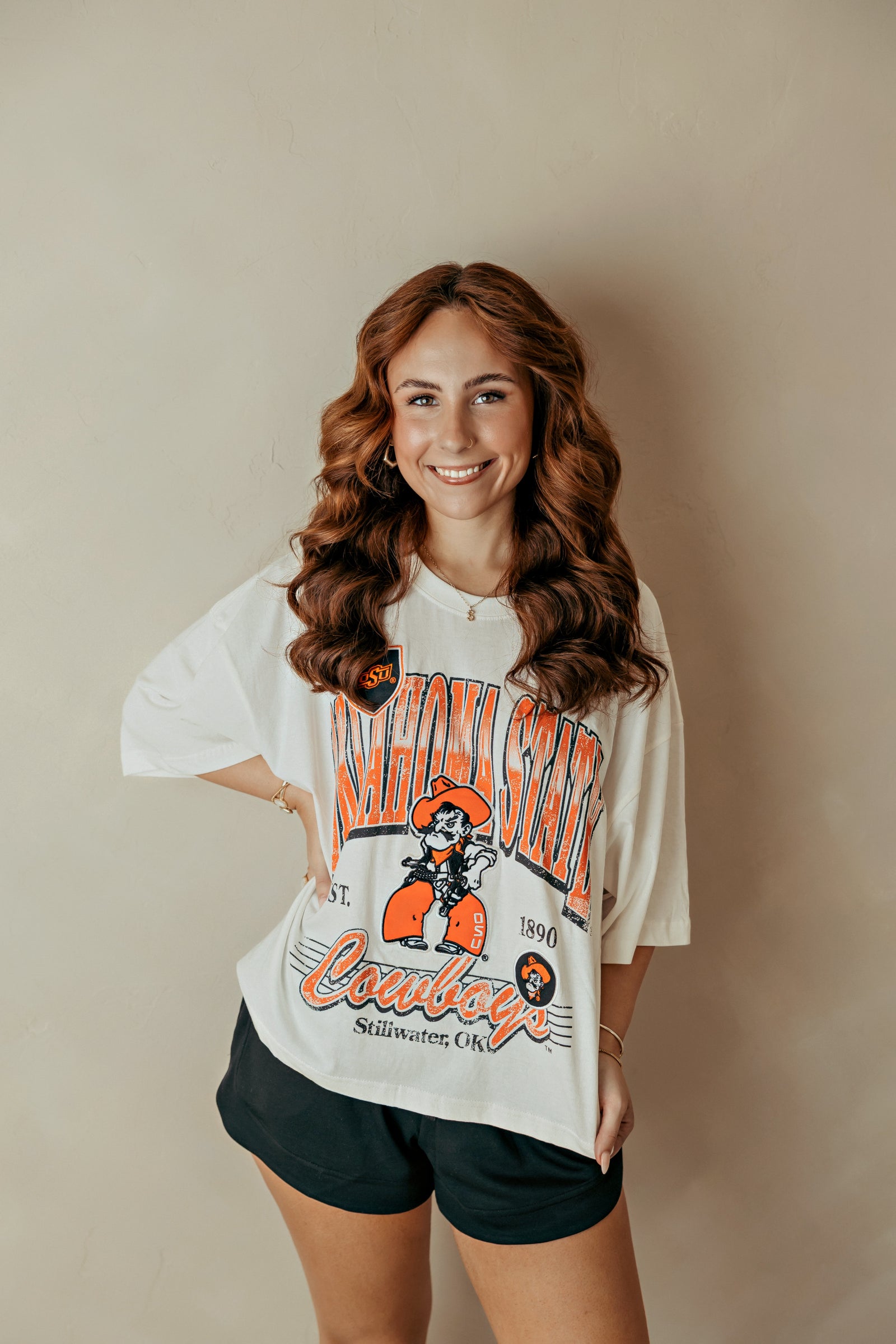 Oklahoma State Maddux Multimedia Semi Cropped Oversized Band Tee